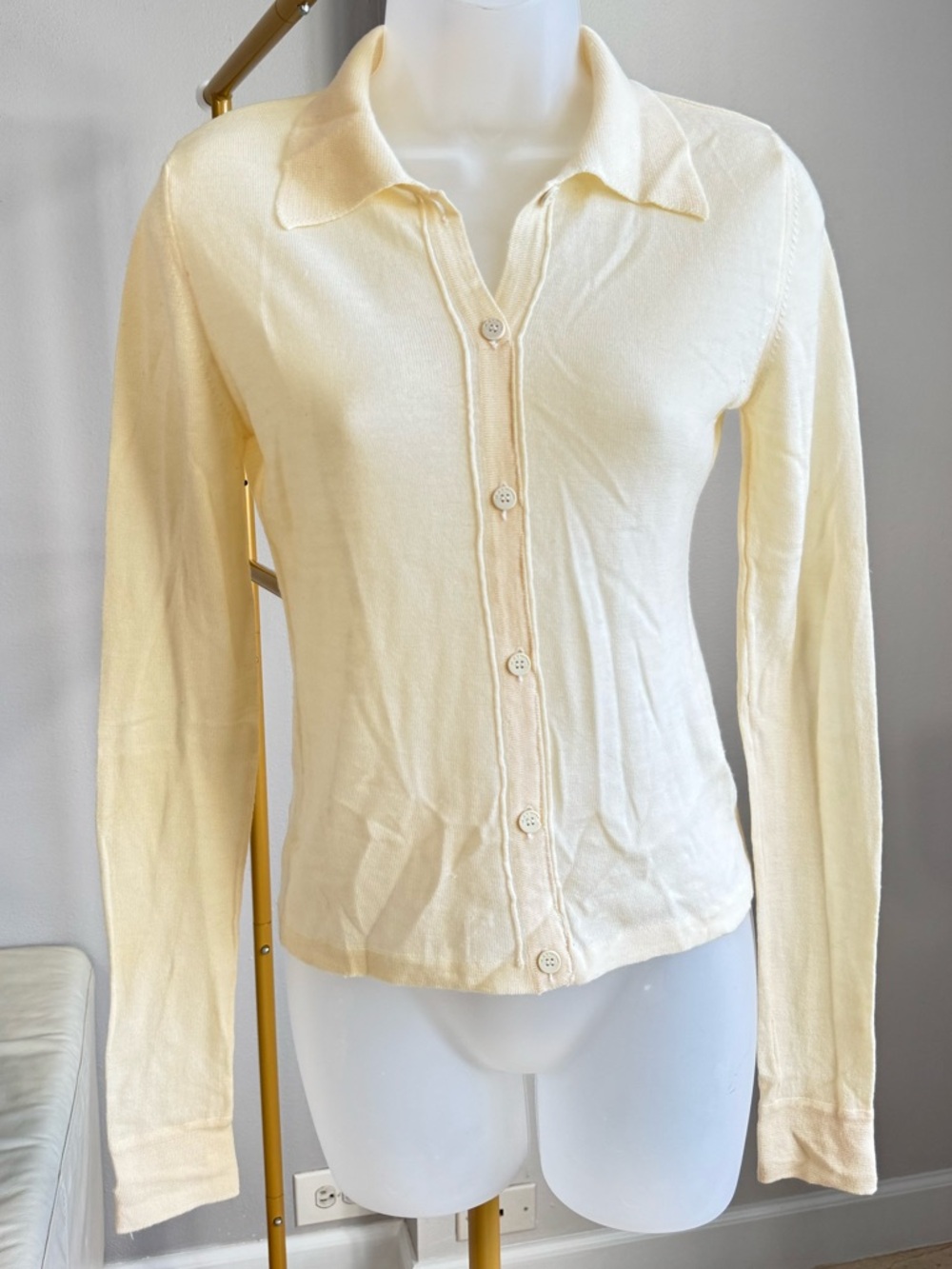 VINTAGE Mugler Pale Cream Button-Down Collared Long Sleeve Top